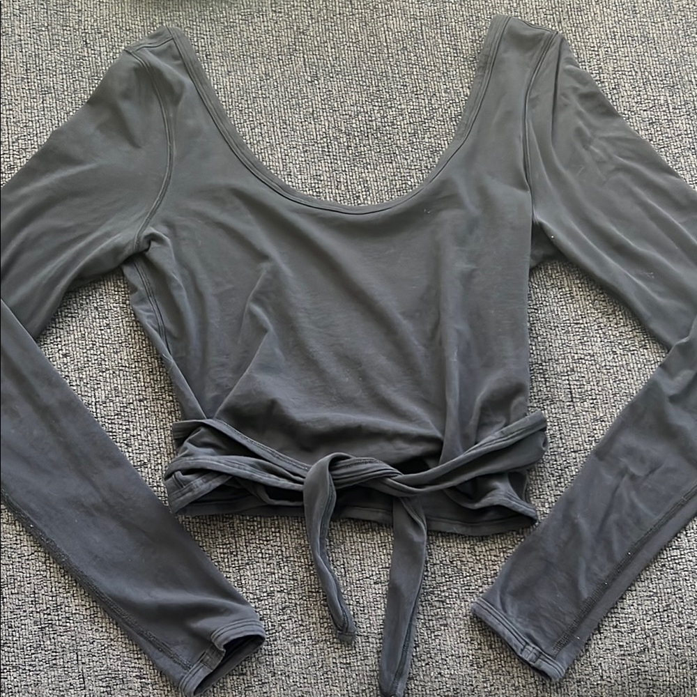 Charcoal Long Sleeve Tie-Front Top